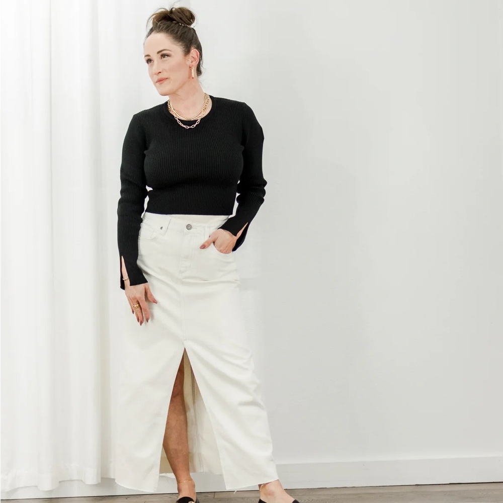 Denim Midi Skirt Cream